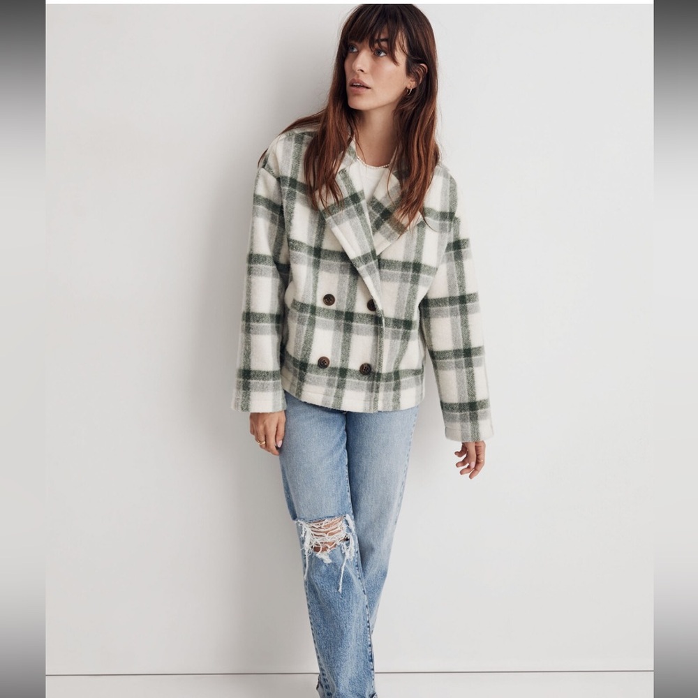 Madewell Jacquard Double-Breasted Crop Blazer in Plaid Size XS